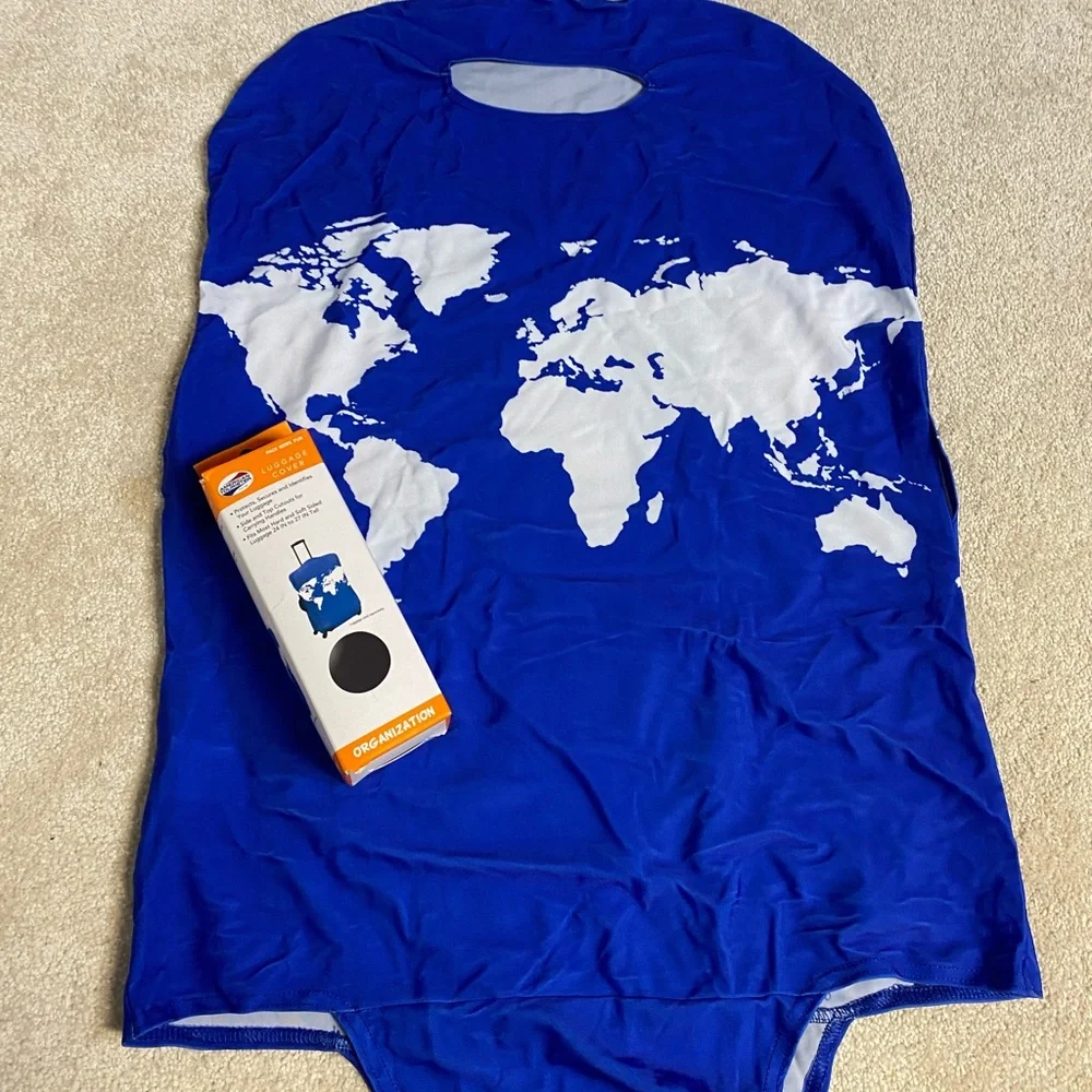 New American tourister luggage cover blue with map of the world